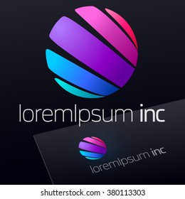 Vector colorful sign in sphere shape. Logotype for Media, Fashion and Cosmetics