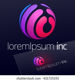 Vector colorful sign in sphere shape. Logo for Business, Technology, Corporation.