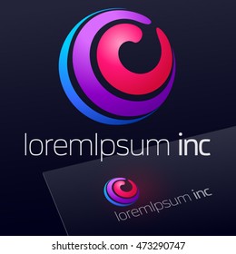 Vector colorful sign in sphere shape. Logo for Business, Technology, Corporation.