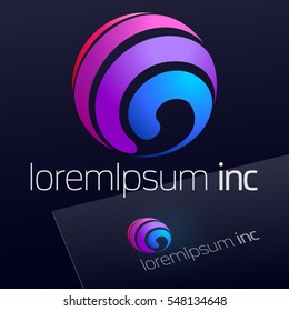 Vector colorful sign in sphere shape. Logo for Business, Technology, Corporation.