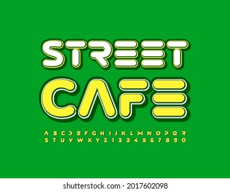 Vector Colorful Sign Street Cafe. Bright Trendy Font. Modern Alphabet Letters and Numbers set. 
