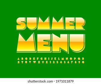 Vector Colorful Sign Summer Menu. Modern Glossy Font. Bright Alphabet Letters and Numbers