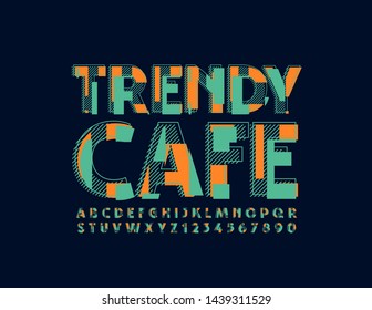 Vector colorful Sign Trendy Cafe. Creative Font. Bright abstract pattern Alphabet Letters and Numbers. 