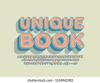Vector colorful Sign Unique Book. Cool Font. Stylish 3D Alphabet Letters, Numbers and Symbols