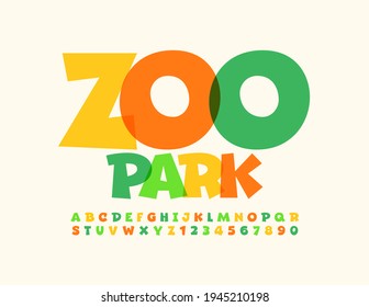 Vector colorful Sign Zoo Park. Kids Creative Font. Bright Alphabet Letters and Numbers