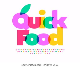 Vector colorful signboard Quick Food. Bright Artistic Font. Trendy Alphabet Letters and Numbers set