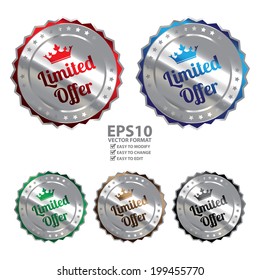 Vector : Colorful Silver Metallic Limited Offer Icon, Sticker, Badge or Label Isolated on White Background