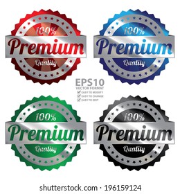 Vector : Colorful and Silver Metallic Style 100 Percent Premium Quality Icon, Badge, Sticker or Label Isolated on White Background 