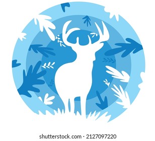 Vector colorful simple illustration: Deer in the forest, ready to print