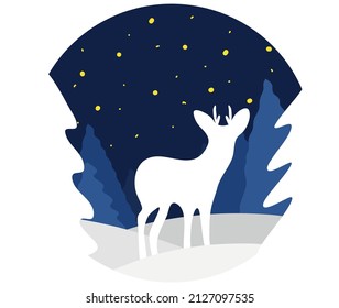 Vector colorful simple illustration: Deer in the forest, ready to print