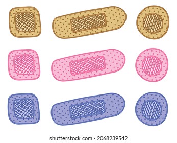 Vector colorful sketch band aid isolated on white background. Adhesive bandage as medical first aid concept. Hand drawn medical illustration. For print, web, design, decor, logo.