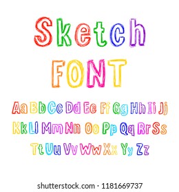 Vector Colorful Sketchy Font, Hand Drawn Letters Set, Isolated on White Background.