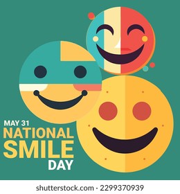 vector of colorful smile emoticon with different face. 3 emoticon. to celebrate national smile day may 31.