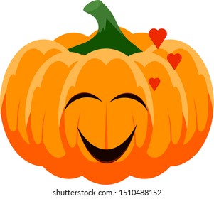 Vector colorful smiling kissing pumpkin with heart. Autumn and halloween symbol