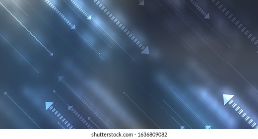 Vector colorful smooth background with blurred lights. Many arrows in grey and blue gamma. Dark wallpaper.