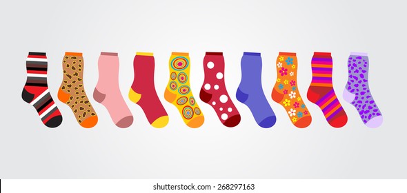 vector colorful socks gray background in the line