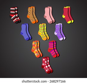 vector colorful socks a triangle on a gray background