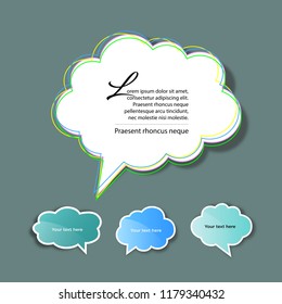 Vector, colorful speech bubble, cloud bubble, price tags, stickers, blue, yellow, red bubbles, badges. 