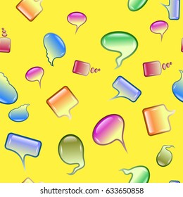 Vector Colorful Speech Bubbles Seamless Pattern on Yellow Background