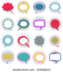 Vector colorful speech and thought bubbles with halftone