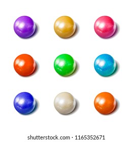 Vector Colorful Spheres Set, Dragee Candies, Photo Realistic Illustrations Collection.