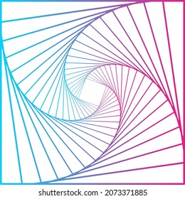Vector, colorful spiral. Distorted abstract lines, wireframe tunnel. Radial sound wave. Geometric pattern. Swirl lines and waves banner. Geometric line art. Vector illustration.