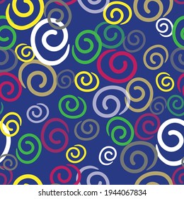 Vector colorful spirals on blue background pattern