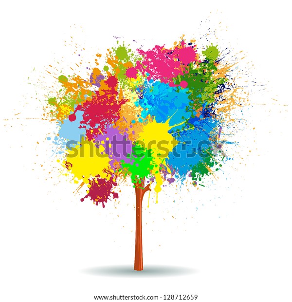 Vector Colorful Splashes Tree Stock Vector (Royalty Free) 128712659