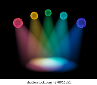 Vector colorful spotlight projecting on empty stage