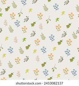 Vector colorful spring natural seamless pattern with green leaves, flowers and leafs. Seamless background. Summer, spring.