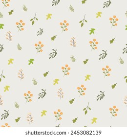 Vektorgrafik bunte Frühling natürliche nahtlose Muster mit grünen Blättern, Blüten und Blättern. Nahtloser Hintergrund. Sommer, Frühling.