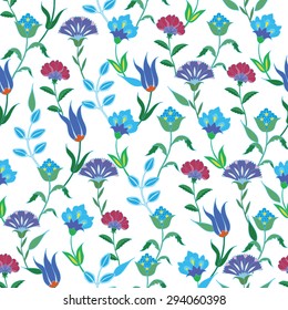 Vector Colorful Spring Turkish Flowers Seamless Pattern
