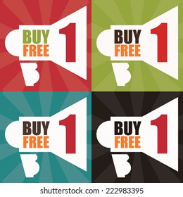 Vector : Colorful Square Buy1 Free1 With Megaphone Sign Label, Icon, Sticker, Brochure, Leaflet or Poster