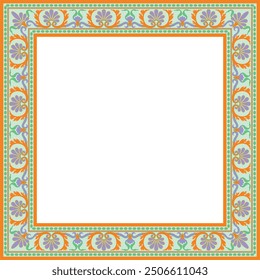 Vector colorful square classic renaissance ornament. Endless european border, revival style frame.
