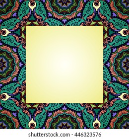 Vector colorful square frame with ornate round ornament