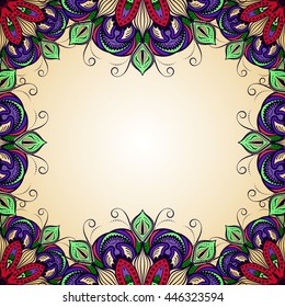 Vector colorful square frame with ornate round ornament