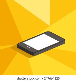 Vector colorful  square  illustration with isometric smart phone and yellow geometric background