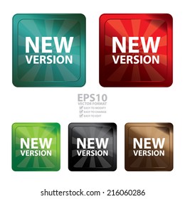 Vector : Colorful Square Metallic New Version Label, Sign, Sticker or Icon Isolated on White Background 
