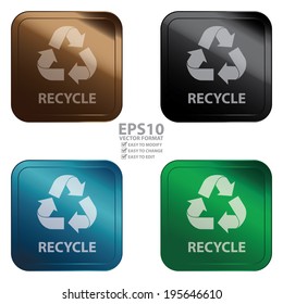 Vector : Colorful Square Metallic Style Recycle Sticker, Label, Button or Icon Isolated on White Background 
