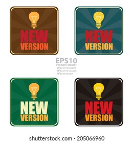 Vector : Colorful Square Vintage Style New Version With Light Bulb Sign Isolated on White Background