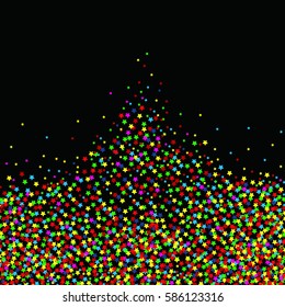 Vector colorful star confetti splash isolated on black background.