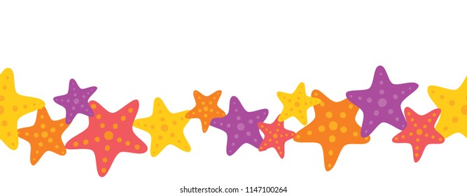 Vector Colorful Starfish Seamless Border. Perfect for scrapbooking, kids, stationary, and home decor projects.