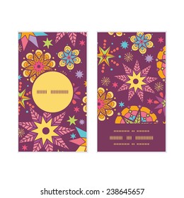 Vector colorful stars vertical round frame pattern business cards set