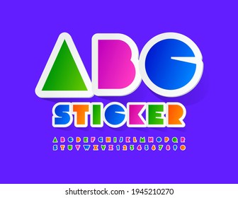 Vector Colorful sticker Alphabet. Kids Happy Font. Creative bright Letters and Numbers set