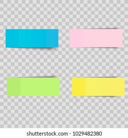 Vector colorful sticky notes, post stickers with shadows isolated on a transparent background.