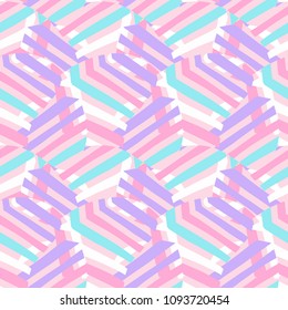 Vector colorful striped pattern in Memphis neon pink color. Bold sporty geometric print with colorful stripes for sport fashion and sportswear. Seamless background with lines and abstract round shapes