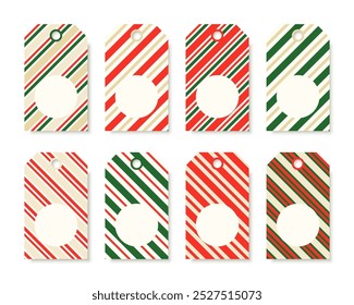 Vector colorful stripped contemporary design for greetings tags for gifts on white background. Christmas template cards or labels set with xmas