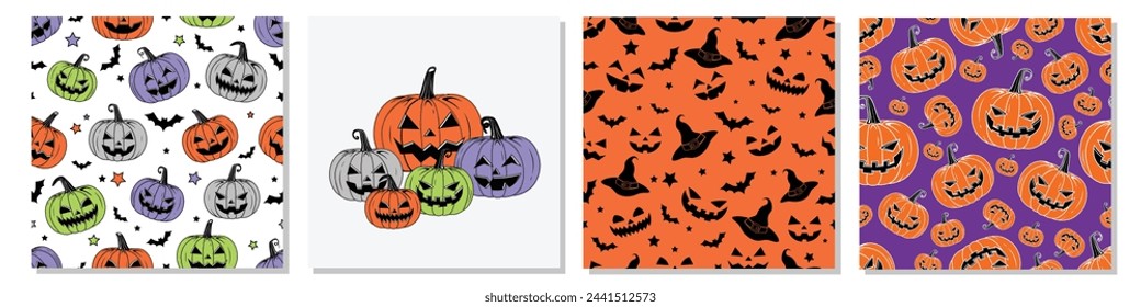 Vector Colorful Style Halloween and Thanksgiving pumpkins Repeatable and Pattern and Printable Texture Happy Halloween Trick or Treat Wallpaper Design