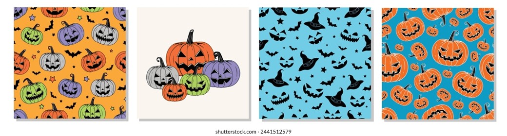 Vector Colorful Style Halloween and Thanksgiving pumpkins Repeatable and Pattern and Printable Texture Happy Halloween Trick or Treat Wallpaper Design