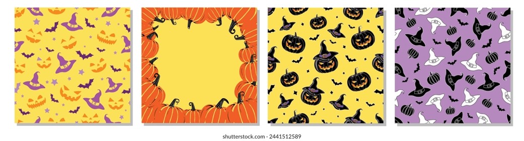 Vector Colorful Style Halloween and Thanksgiving pumpkins Repeatable and Pattern and Printable Texture Happy Halloween Trick or Treat Wallpaper Design